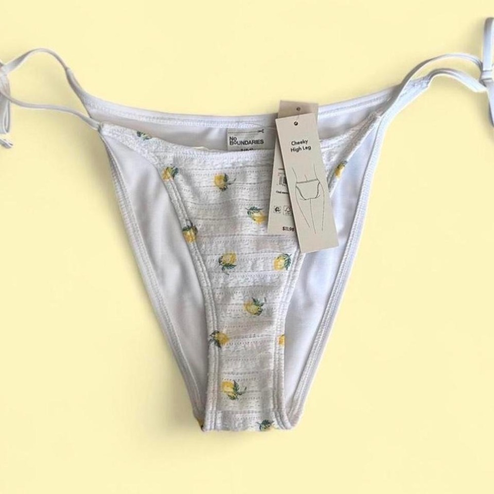 White Lemon Print‎ Lacy Bikini Bottom Side Tie